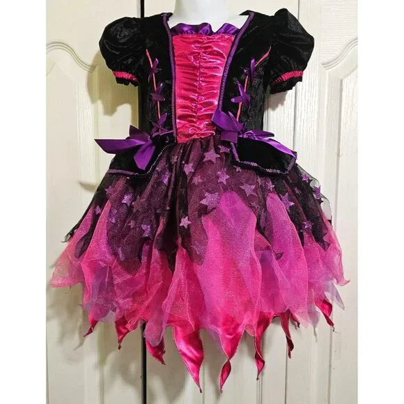 Sparkle Light-Up Witch Costume Girls 4-6 Hat Wand Pretty Pink Purple Sparkly - Picture 4 of 7
